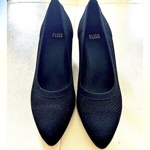 Eileen Fisher Vero Cuoio Pumps 10 Black Knit Heels Stretch Traditional Classic